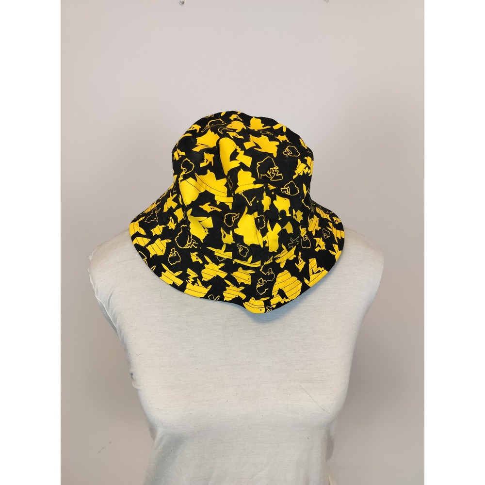 Pokemon Pikachu All Over Print Bucket Hat Unisex OS Black Yellow Cotton Canvas - Picture 3 of 5